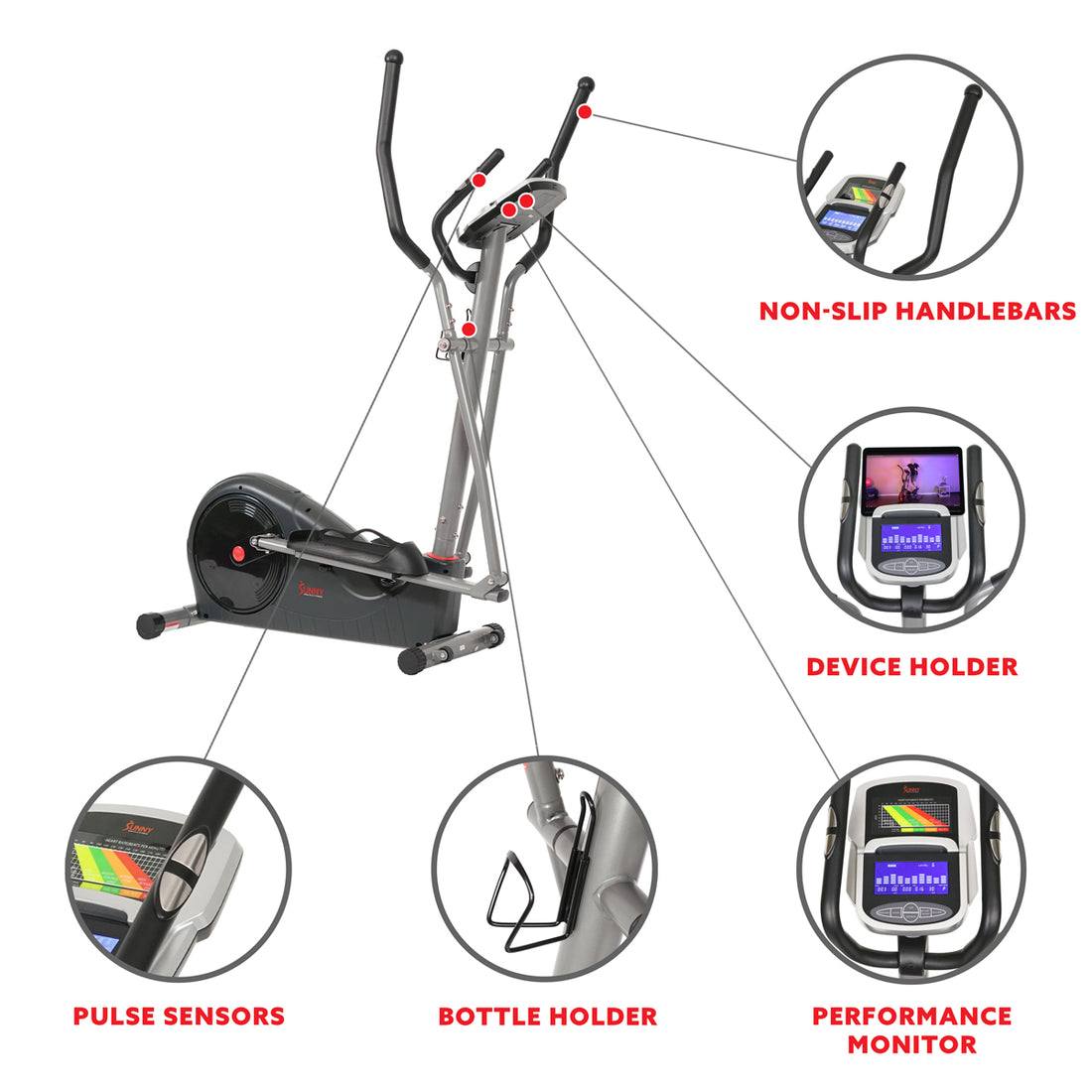 Magnetic Elliptical Machine Pre-Programmed Trainer | Sunny Health and ...