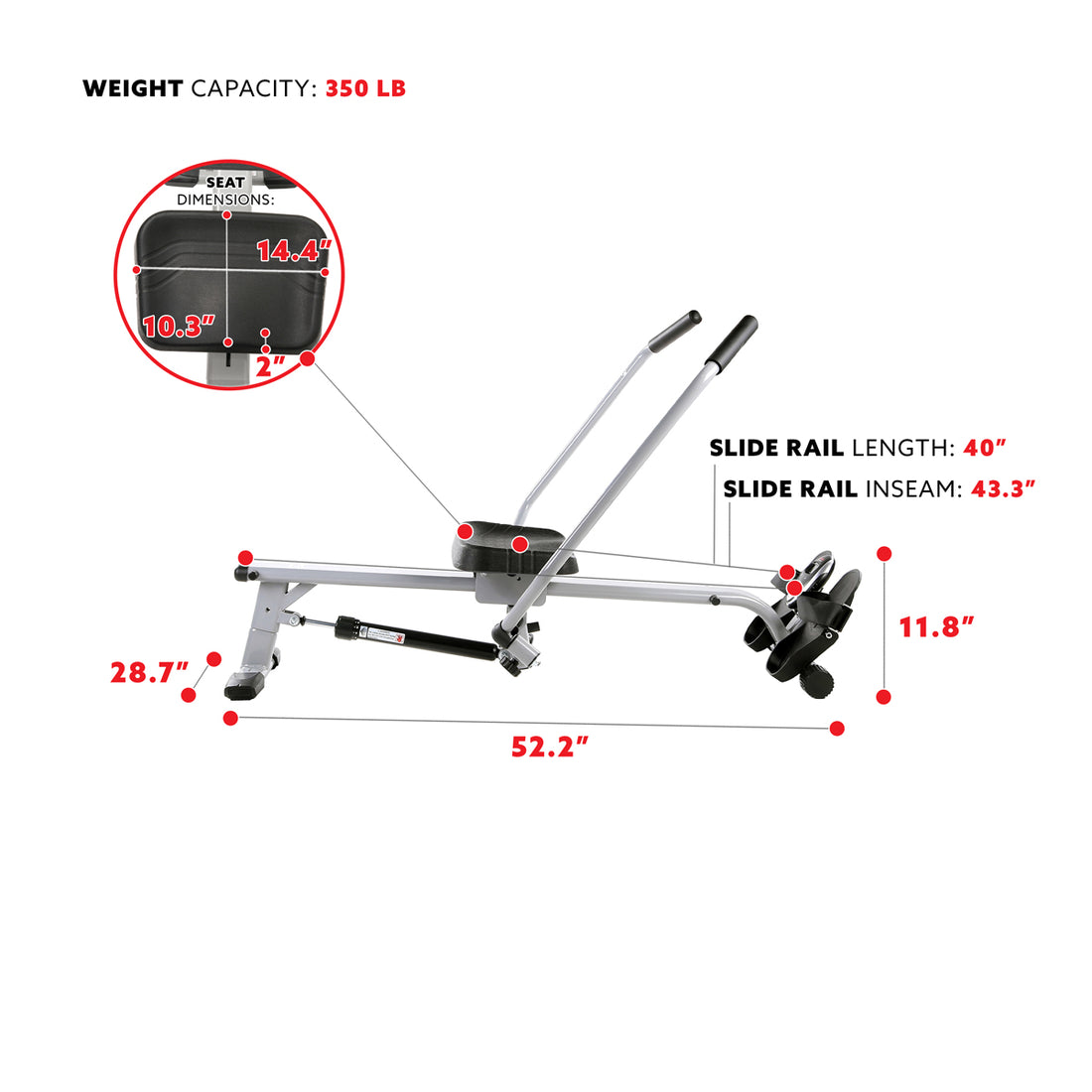Full Motion Rowing Machine Rower w/ 350 lb High Weight Capacity and LC ...