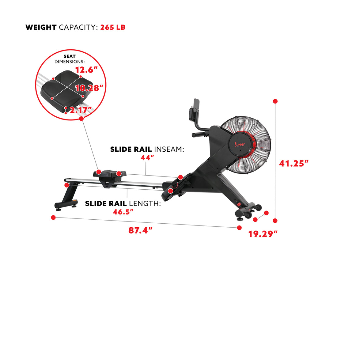 Carbon Premium Air Magnetic Rowing Machine | Sunny Health and Fitness