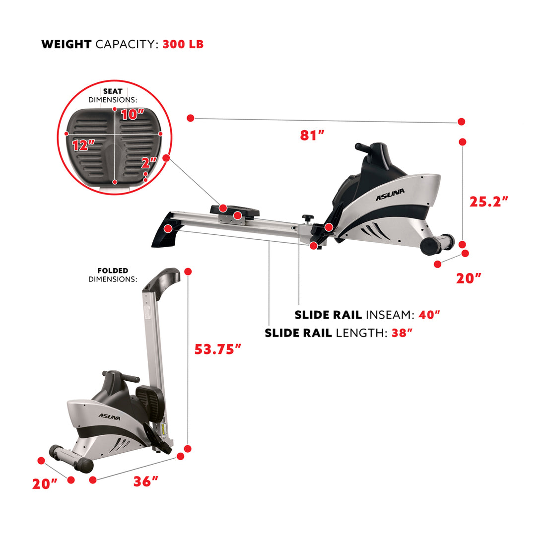Commercial Folding Rowing Machine Rower w/ Heart Rate Monitor Sunny