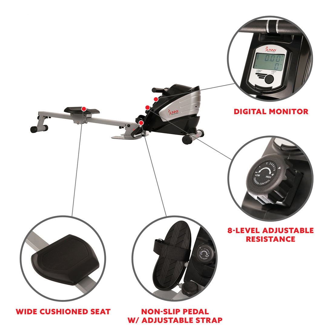 Multifunction Rower Dual Function Rowing Machine Multi-Rower | Sunny Health & Fitness