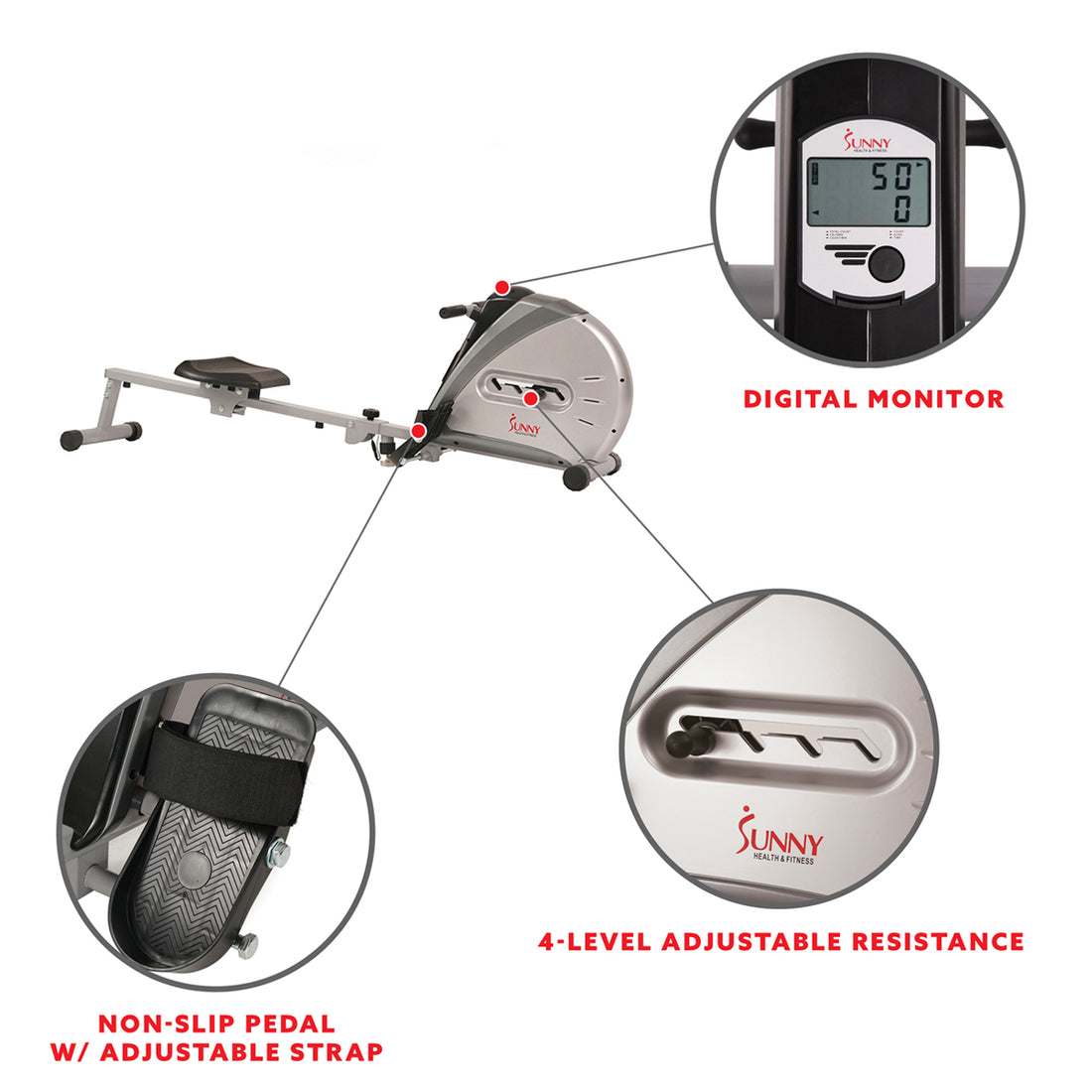 Elastic Cord Rowing Machine Bungee Resistance Rower | Sunny Health ...