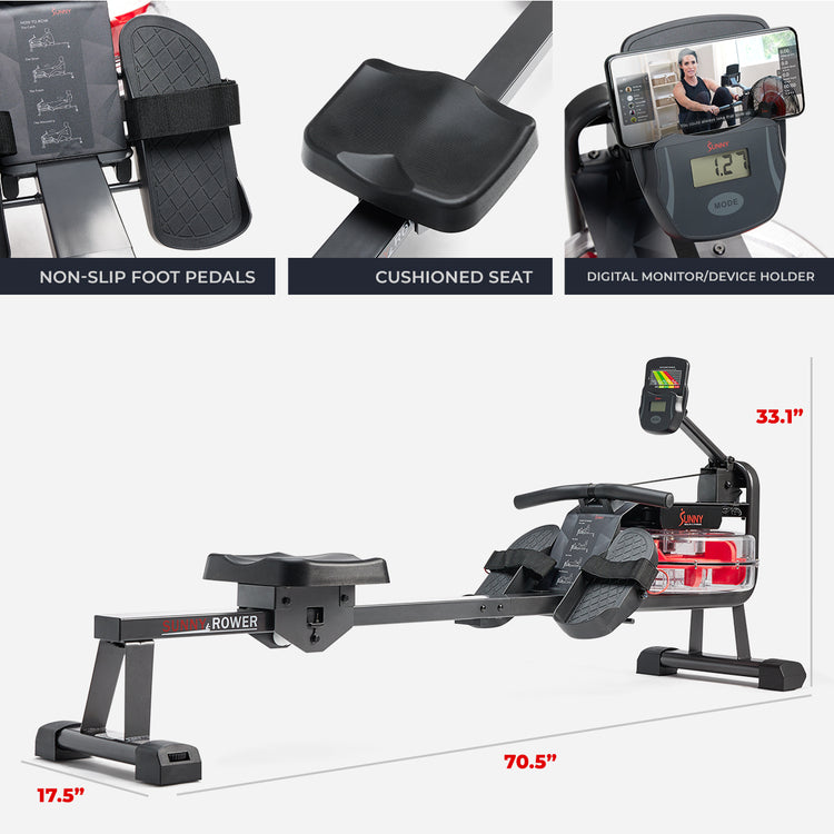 Flowsense Rowing Machine Hydro Water Rowing Machine with Bluetooth Connectivity | Sunny Health ...
