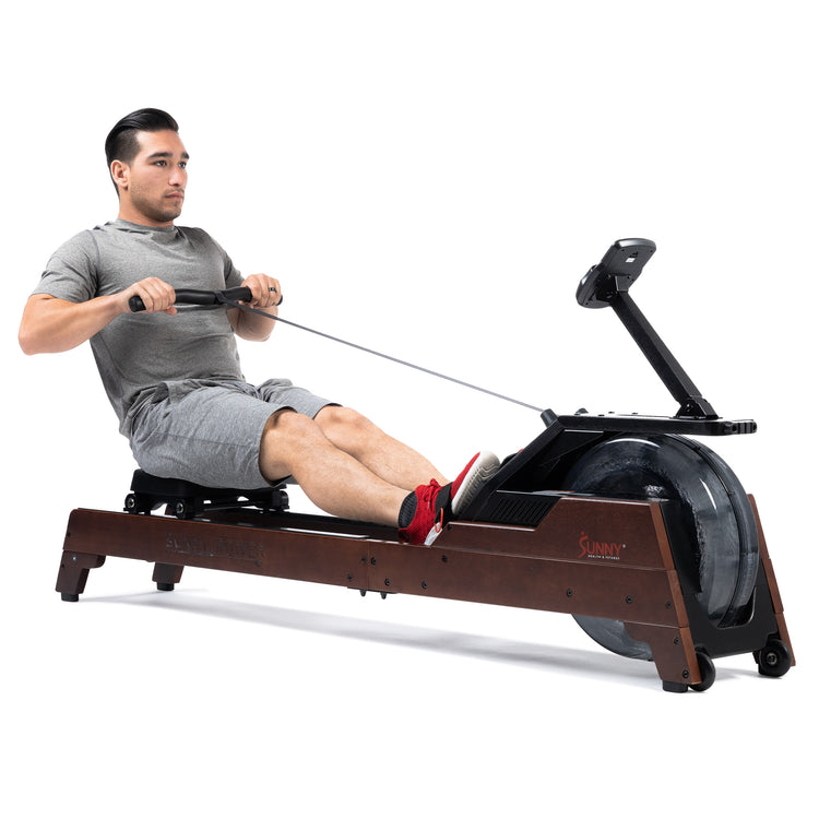 Vertical Hydro Wooden Water Rowing Machine | Sunny Health and Fitness