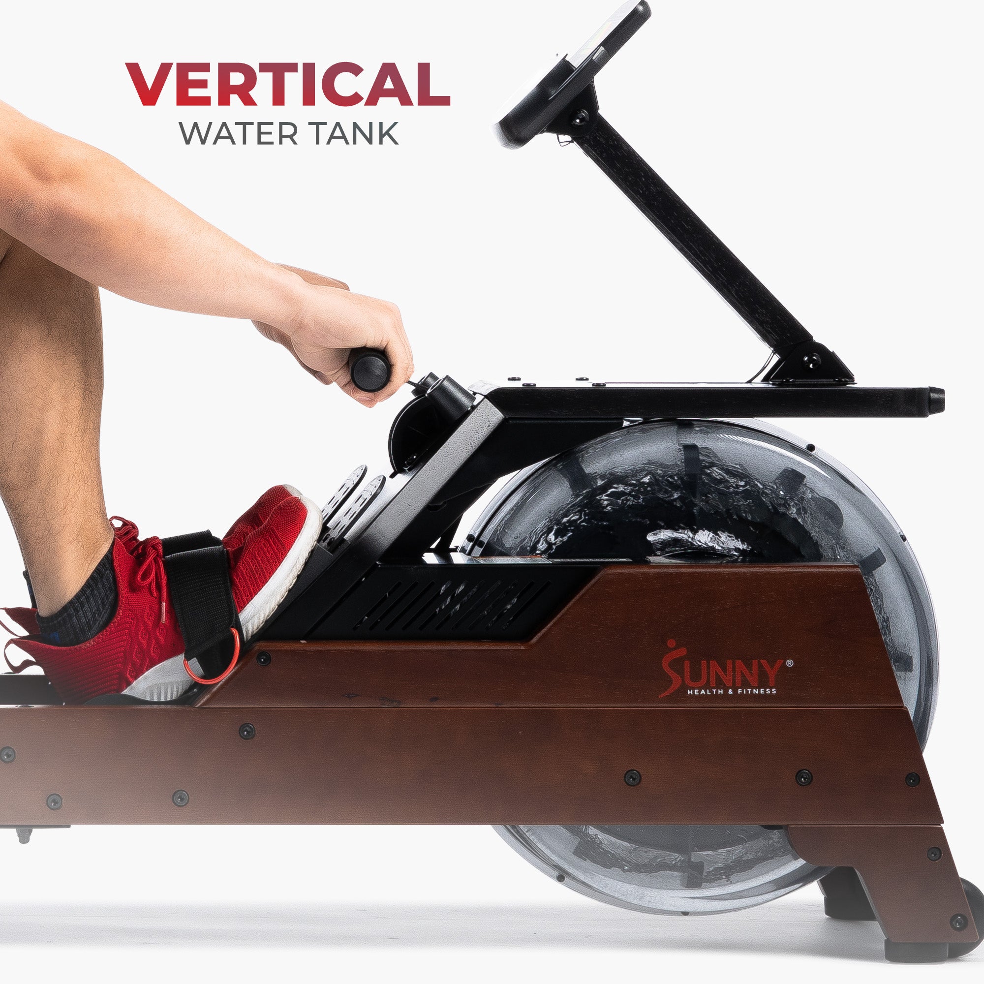 Up Rise Rowing Machine Vertical Hydro Wooden Water Rowing Machine | Sunny Health & Fitness