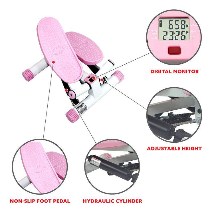 Pink Adjustable Twist Stepper Step Machine w/ LCD Monitor
