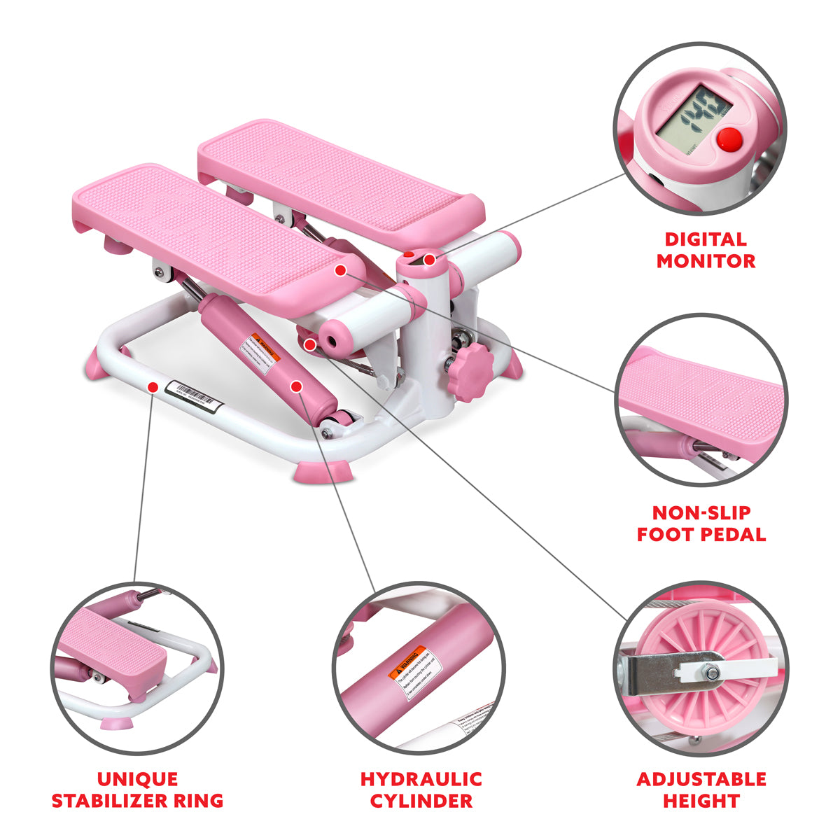 Steppers for Exercise，Mini Steppers for Exercise，Step Machine for Exercise  for Home，Portable Mini Stair Stepper，Pink Workout Equipment，Stepper with