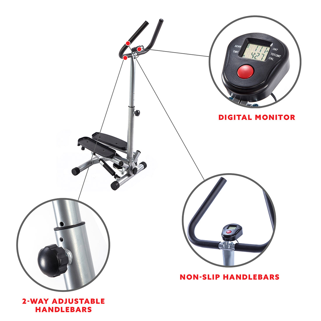 Twist Stepper Machine Step w/ Handle Bar & LCD Monitor Sunny Health