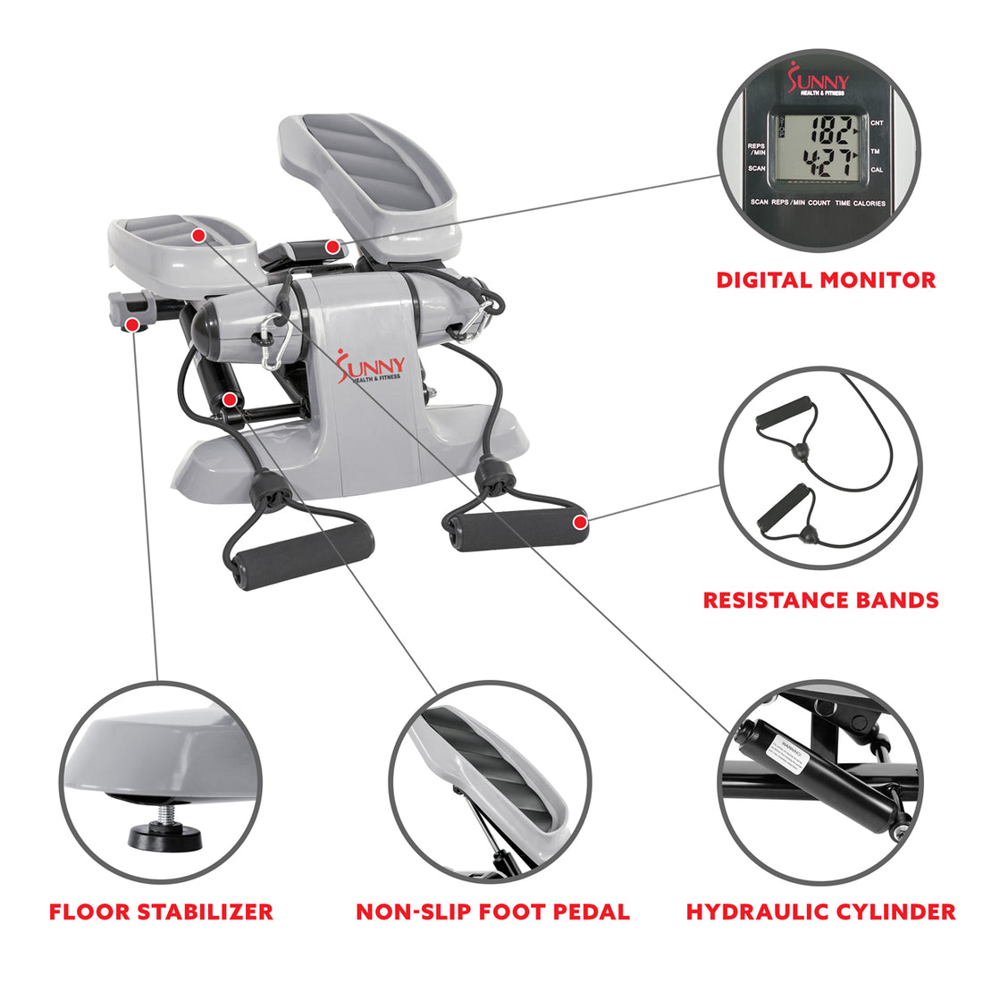 Versa Stepper Exercise Machine Step, Wide NonSlip Pedals w/ Resistanc Sunny Health and Fitness