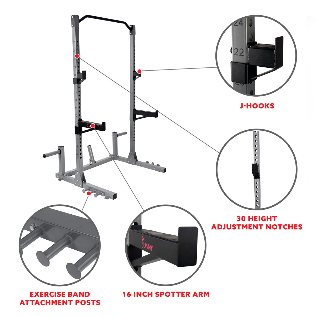 Power Squat Rack w Attachments High Weight Capacity Olympic Weight Plate Storage Swivel Landmine