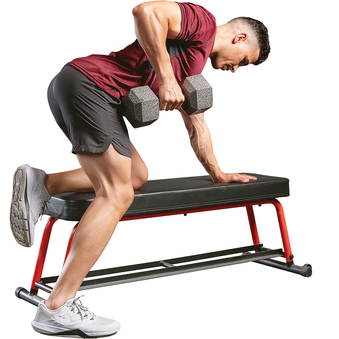 Power Zone Premium Strength Flat Bench With Dumbbell Rack | Sunny ...